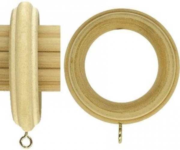 Fluted Wood Curtain Ring for 2 Drapery Rod~Each