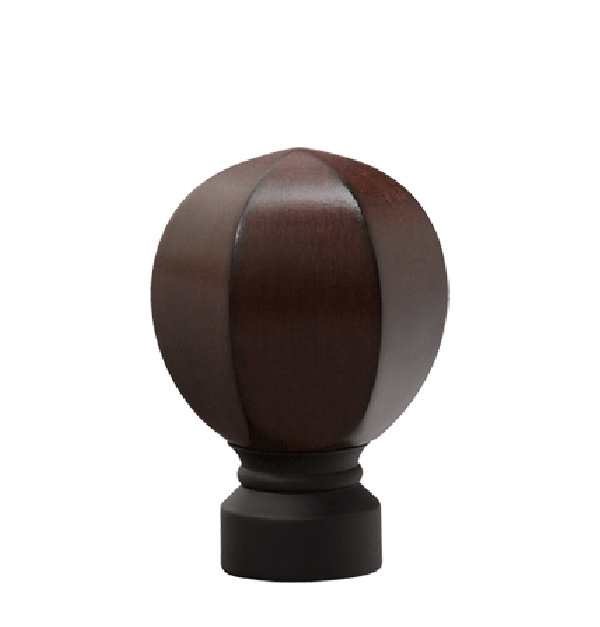 Mahogany/Matte Black Carved Facet Ball Finial for 1 1/8" Curtain Rod